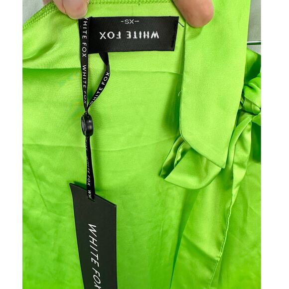 White Fox Got Game 2 Piece Satin Maxi Skirt & Crop Top Set Lime Green XS NWT - Picture 10 of 11
